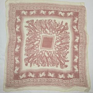 Vintage Silk Blend Tan Ivory Grecian Classical Print Scarf